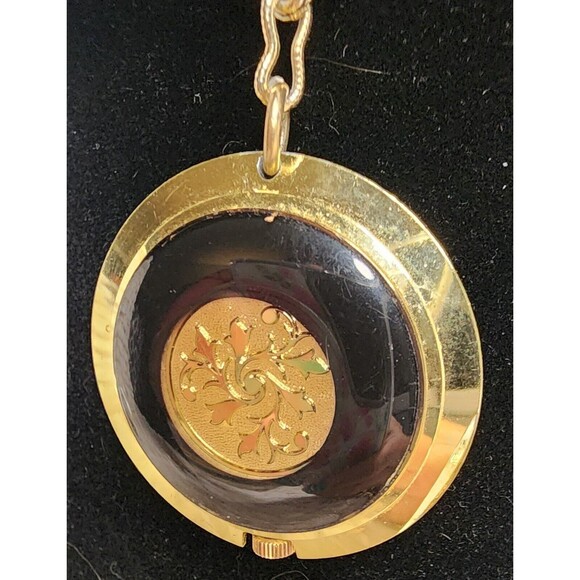 VINTAGE Lady Nelson Pendant WATCH GoldTone Black Necklace Chain Manual Wind VGUC - Picture 6 of 8